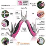 Pink Multitool 15-in-1 for Mom, Wife, Daughter, Grandma, Practical EDC Multi Tool Pliers, Pocket Knife with Safety-Locking, Great for Hiking, Camping, Simple Repairs, Car Glove Box