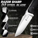 Dream Reach Fixed Blade Knife - D2 Steel Tactical Knife with Ergonomic Full Tang Handle and Kydex Sheath for Outdoor Camping Survival Gift for Men Women Black