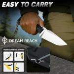 Dream Reach Fixed Blade Knife - D2 Steel Tactical Knife with Ergonomic Full Tang Handle and Kydex Sheath for Outdoor Camping Survival Gift for Men Women Black