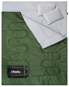 Ohuhu Sleeping Bags for Adults, Double Sleeping Bag with 2 Pillows Queen Size Two Person Sleeping Bag for Camping Hiking Backpacking Waterproof Sleeping Bag for Cold Weather & Warm