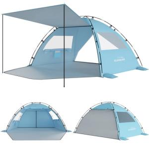 Elegear CumbreX™ Beach Tent Sun Shelter with Canopy, 4-5 Person Pop Up Beach Tent, Easy Setup UPF 50+ UV Protection Portable Lightweight Double Silver Coating Beach Cabana Sun Shade Shelter - Sky Blue