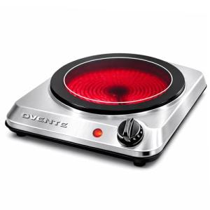 OVENTE Countertop Infrared Single Burner, 1000W Electric Hot Plate with 7” Ceramic Glass Cooktop, 5 Level Temperature Setting & Easy to Clean Base, Compact Stove for Home Dorm Office, Silver BGI101S