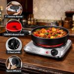 OVENTE Countertop Infrared Single Burner, 1000W Electric Hot Plate with 7” Ceramic Glass Cooktop, 5 Level Temperature Setting & Easy to Clean Base, Compact Stove for Home Dorm Office, Silver BGI101S