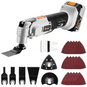 20V Cordless Oscillating Tool with Battery, Brushless Variable Speed Oscillating Multi-Tool with 3° Oscillation Angle, 25 Accessories, Ideal for Cutting, Sanding, Grinding, Scraping & More