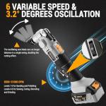 20V Cordless Oscillating Tool with Battery, Brushless Variable Speed Oscillating Multi-Tool with 3° Oscillation Angle, 25 Accessories, Ideal for Cutting, Sanding, Grinding, Scraping & More