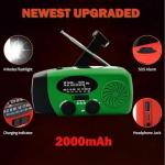 2000mAh Weather Emergency Radio, Portable Solar AM/FM/NOAA Hand Crank Radio, Cell Phone Charger with SOS, 1W LED Flashlight, Headphone Jack, Power for Emergency Preparedness (2000mAh Green)