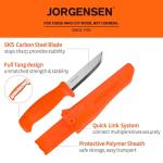 Jorgensen 8.25" Companion Fixed Blade Bushcraft Knife with Sheath, SK5 Carbon Steel Blade with Ergonomic Handle, Outdoor Full Tang Knife for Camping, Hiking
