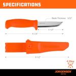 Jorgensen 8.25" Companion Fixed Blade Bushcraft Knife with Sheath, SK5 Carbon Steel Blade with Ergonomic Handle, Outdoor Full Tang Knife for Camping, Hiking