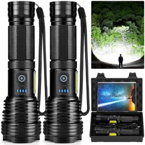 BERCOL Flashlight LED Rechargeable Flashlights High Lumens, 99,000 LM Super Bright Powerful Flashlight, High Powered Flash Lights Waterproof Handheld Flashlights for Home Camping Hiking(2 Pack)