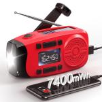 Runningsnail Emergency Weather Radio, 7400mWh Hand Crank Emergency Radio with LCD Display, Support Weather Alert Radio, USB/Solar/Hand Crank, 1W Flashlight & SOS Alarm for Outdoor & Home Emergency
