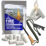Wallaby Fire Starter Kit - 33 Waterproof Plugs in Metal Tin + Flint Rod Striker Multi-Tool, Pocket Survival Guide, Airtight Mylar Storage Bag – Camping, Emergency, Grill, Fire Pit