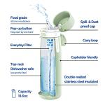 PHILIPS Water Bottle with Filter, Filter Water Bottle Stainless Steel with GoZero Everyday BPA-Free Tap Water Filter, Water Filter Bottle Keep Drink Cold 24 Hours, 3 Filters for 120 gal / 6 Months