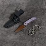 KANSPET Fenrir Fixed Blade Knife, 2.87" Rose Gold Coated Tactical Survival with Purple Micarta Ergonomic Handle, Full Tang and Adjustable Kydex Sheath for EDC Hunting Camping Outdoor for Men G3034A5