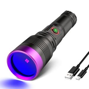 WINDFIRE 365nm UV Flashlight, Rechargeable Blacklight Flashlights Powerful, Adjustable Focus Black Light for Pet Urine Detection, Resin Curing, Rocks, Scorpions, Blood Tracking, Uranium Glass