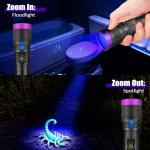 WINDFIRE 365nm UV Flashlight, Rechargeable Blacklight Flashlights Powerful, Adjustable Focus Black Light for Pet Urine Detection, Resin Curing, Rocks, Scorpions, Blood Tracking, Uranium Glass