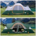 UNP Camping Tent 10-Person-Family Tents, Parties, Music Festival Tent, Big, Easy Up, 5 Large Mesh Windows, Double Layer, 2 Room, Waterproof, Weather Resistant, 18ft x 9ft x78in (Dark Green)