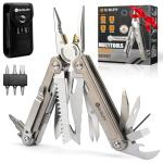 BIBURY 24-in-1 Titanium Multitool Pliers, 8.7oz Ultra-Light EDC Pocket Tool with Sheath & Belt Clip, Aerospace-Grade Titanium Handle for Camping, Hiking, DIY, Gift for Men - 2048DT
