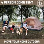 Happy Travel Camping Tent, 4 Person Dome Tents for Camping with Rainfly, Waterproof Clip Easy Setup Portable Family Tent with Mesh Windows, 20% More Headroom Backpacking Tents for Camping & Hiking