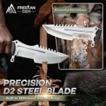 Freelander Fixed Blade Knife D2 Steel, Full Tang Survival Knife with Kydex Sheath, Outdoor Bushcraft Knives with Ergonomic Handle, Camping Survival Knives for Men, Plain & Serrated Edge