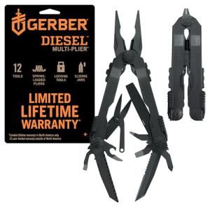 Gerber Gear Diesel Multitool Needle Nose Pliers Set, 12-in-1 EDC Multi-Tool Knife, Survival Gear and Equipment, Black