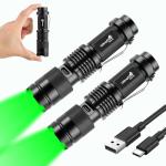 ULTRAFIRE Rechargeable Mini Green Light Flashlight, Zoomable Single Mode Tactical LED Green Flashlighs, Compact Green-Light for Night Hunting, Fishing, Astronomy SK68-XG (2 Pack)