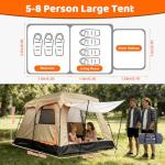5-8 Person Large Tent, Double Layer Waterproof & Portable Family Tent, for Outdoor Camping Hiking Family Vacation (Khaki, Medium)