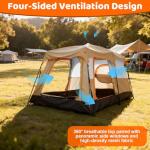 5-8 Person Large Tent, Double Layer Waterproof & Portable Family Tent, for Outdoor Camping Hiking Family Vacation (Khaki, Medium)