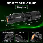 ULTRAFIRE Rechargeable Mini Green Light Flashlight, Zoomable Single Mode Tactical LED Green Flashlighs, Compact Green-Light for Night Hunting, Fishing, Astronomy SK68-XG (2 Pack)