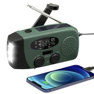 WVL 7400mWh Emergency Weather Radio, Portable Solar Hand Crank Radio AM/FM/NOAA, with 3 Mode Flashlight & Reading Lamp, Cell Phone Charger and SOS Siren(Navy Green)
