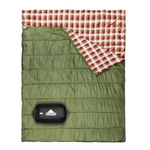 AGEMORE Cotton Flannel Double Sleeping Bag for Camping, Backpacking Or Hiking. Queen Size 2 Person Waterproof Sleeping Bag for Adults Or Teens. Lightweight with Compression Sack