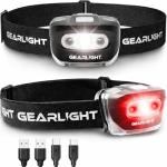 GearLight USB Rechargeable Headlamp Flashlight for Running, Camping, and Outdoor LED Headlight Camping Headlamps - Head Lamp Light for Adults, Kids, Emergency Gear - Black - 2 Pack