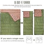 AGEMORE Cotton Flannel Double Sleeping Bag for Camping, Backpacking Or Hiking. Queen Size 2 Person Waterproof Sleeping Bag for Adults Or Teens. Lightweight with Compression Sack