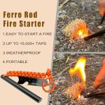 VVAAGG 5 Inch Large Ferro Rod Fire Starter, Survival Flint Fire Starter Kit with Orange Paracord Landyard Handle and Striker (Orange-5 inch)