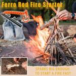 VVAAGG 5 Inch Large Ferro Rod Fire Starter, Survival Flint Fire Starter Kit with Orange Paracord Landyard Handle and Striker (Orange-5 inch)