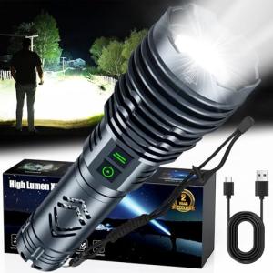 baibian [24H Long Life] High Power 155,000 Lumens Rechargeable Flashlights, Super Bright Tactical Flashlight with 1200m Ultra-Long Beam, XHP160.6 LED Light for Emergency, Camping, Gifting