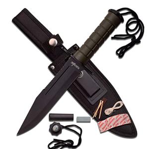 Survivor – Fixed Blade Knife – Black Stainless Steel Blade, Green ABS Handle w/Survival Kit and Compass, Metal Pommel, Nylon Sheath – Prep, Survive, Thrive, Camping, Hunting, Outdoors – HK-793GN