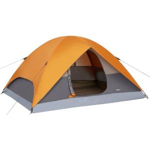 Amazon Basics Dome Camping Tent with Easy Setup for Hiking and Backpacking, Portable Two-Person, Rainfly and Carry Bag, Orange and Grey