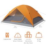 Amazon Basics Dome Camping Tent with Easy Setup for Hiking and Backpacking, Portable Two-Person, Rainfly and Carry Bag, Orange and Grey