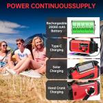 TFTDOUP Emergency Radio Hand Crank Solar, AM/FM/NOAA Weather Radio Built-in 20000mah Battery Powered,Type-C Charger,Flashlight, Reading Light,SOS, Compact & Portable for Camping/Emergencies