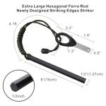 Flint and Steel Fire Starter Kit, 6-inch x 1/2-inch Ferro Rod with Paracord Lanyard Handle and New Striker, Thick Fire Steel up to 20,000 Strikes, Emergency Survival Tool for Hiking and Camping (1)