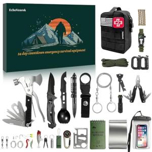 24-Piece Emergency Survival Kit - Complete Outdoor Gear Set with Portable Bag - Fire Starters, Multi-Tools & Emergency Equipment for Car, Home & Camping