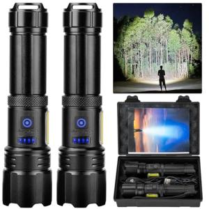 Sigoobal Flashlight LED Rechargeable Flashlights High Lumens, 99,000 LM Super Bright Powerful Flashlight, High Powered Flash Lights Waterproof Handheld Flashlights for Home Camping Hiking(2 Pack)