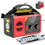 30000mAh Hand Crank Emergency Radio - Solar Portable Weather Radio AM FM NOAA with 3 Mode Flashlight & Reading Lamp, Headphone Jack, Cell Phone Charger, SOS for Emergency, Red