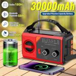 30000mAh Hand Crank Emergency Radio - Solar Portable Weather Radio AM FM NOAA with 3 Mode Flashlight & Reading Lamp, Headphone Jack, Cell Phone Charger, SOS for Emergency, Red