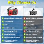 30000mAh Hand Crank Emergency Radio - Solar Portable Weather Radio AM FM NOAA with 3 Mode Flashlight & Reading Lamp, Headphone Jack, Cell Phone Charger, SOS for Emergency, Red