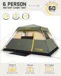 FanttikOutdoor Zeta C6 Pro Camping Tent 6 Person Instant Cabin Tent Setup in 60 Seconds with Rainfly & Windproof Portable with Carry Bag for Family Camping & Hiking, Upgraded Ventilation, Green