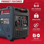 A-iPower 7600W Dual Fuel Quiet Portable Inverter Generator, Electric Start RV Ready, EPA & CARB Compliant CO Sensor, With Telescopic Handle For Backup Home Use, Tailgating & Camping (SUA7600iED)