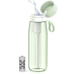 PHILIPS Filtered Water Bottle, BPA-Free Tritan Plastic Water Bottles, Replaces 450 Plastic Water Bottle with Reusable GoZero Everyday Water Filter, Portable Filtering Bottle for Travel, 22 oz, Green