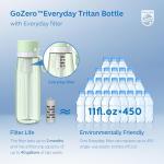 PHILIPS Filtered Water Bottle, BPA-Free Tritan Plastic Water Bottles, Replaces 450 Plastic Water Bottle with Reusable GoZero Everyday Water Filter, Portable Filtering Bottle for Travel, 22 oz, Green