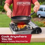 Chef Master 90011 Butane Countertop Stove ONLY, Portable Camping Stove 10,000 BTU Output Brass Burner, Piezo Ignition Portable Stove with High-Impact Carry Case for Emergency Use & Outdoor Cooking